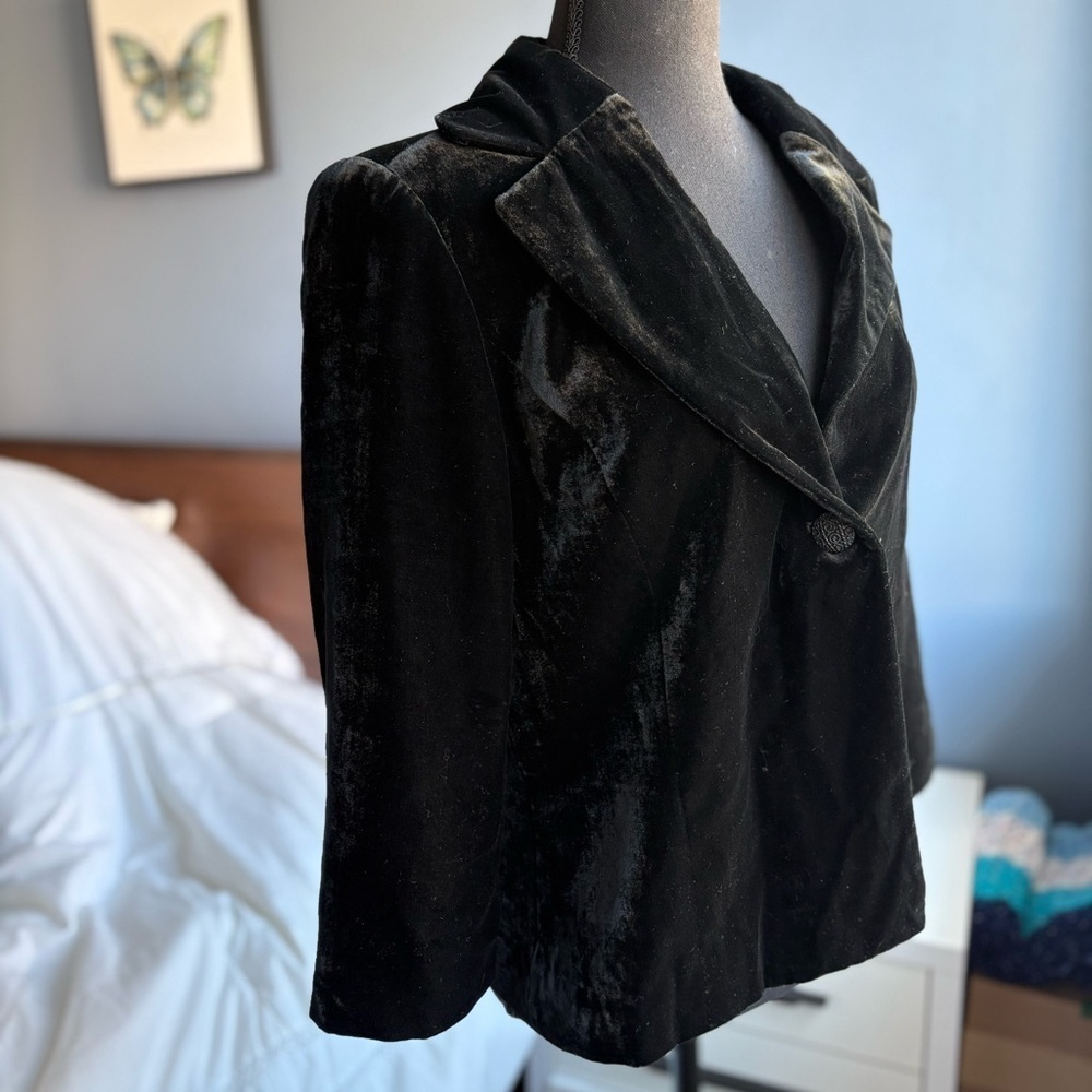 Nicole by Nicole Miller Vintage 3/4 Sleeve Black Velvet 1-Button Blazer Holiday - Picture 5 of 16